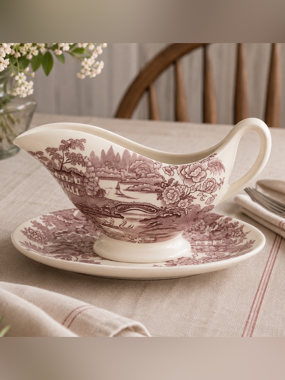 Vintage Royal Staffordshire Tonquin Clarice Cliff Gravy Boat & underplate